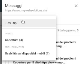 Tipologia dei messaggi di Search Console